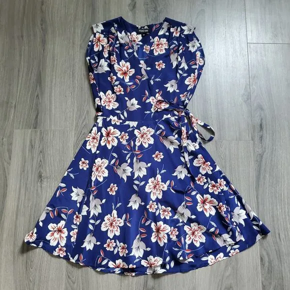 Yumi Kim Dress Wrap Silk Womens XS Blue Floral Feminine Skater Mini Soho Mixer