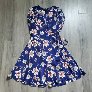 Yumi Kim Dress Wrap Silk Womens XS Blue Floral Feminine Skater Mini Soho Mixer