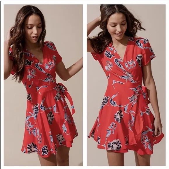 Yumi Kim Silk Hello Beautiful Red Kennedy Floral Wrap Dress