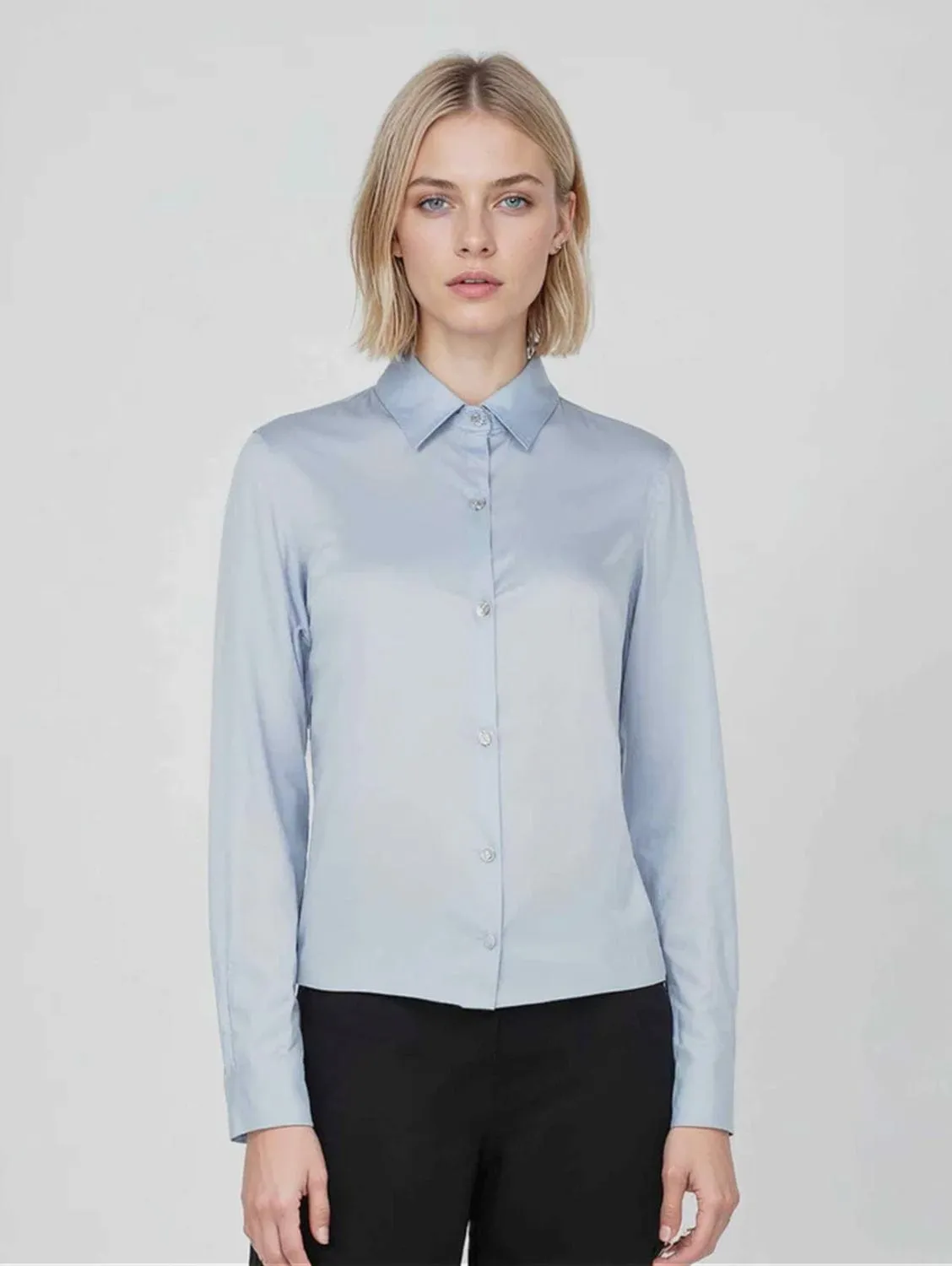 Yvette Satin TENCEL™ Very Fitted Shirt | Ice Blue