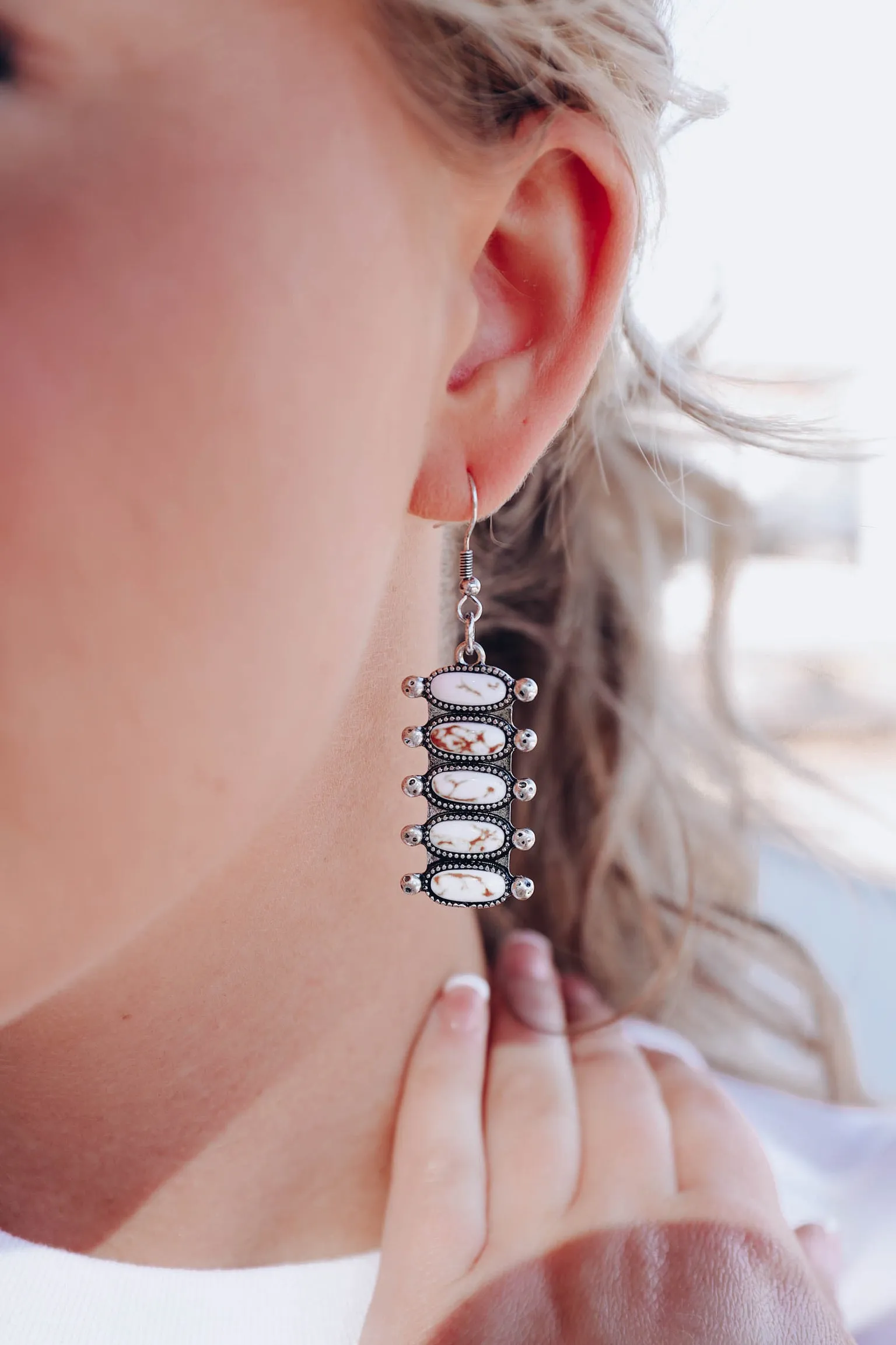 Zuni Tiered Stone Earrings - White